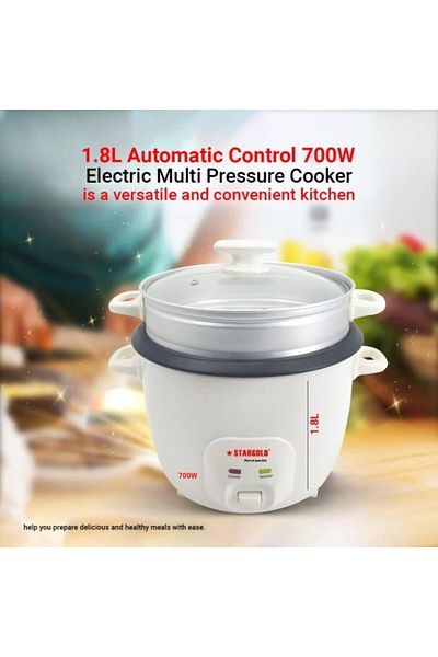 Generic Stargold Electric Multi-function Rice Cooker With Steamer Tray And Glass Lid 2-in-1 Cooking