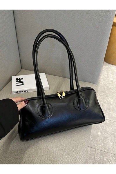 NBİBAGS Mona Siyah Uzun Saplı Baget El Ve Omuz Kadın Çantası