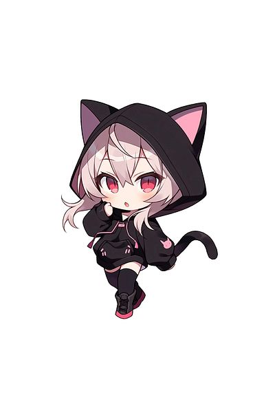 INOVATIX Set de 8 piese, autocolant Chibi Girl Cat, INOVATIX®. 6 cm