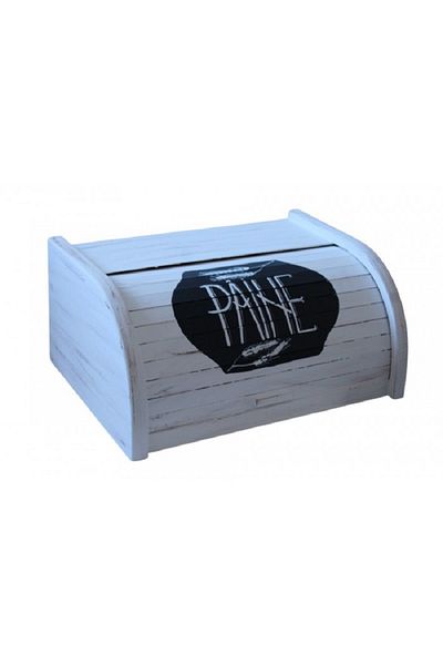 Decoratiuni Vintage Casa Retro Bread Box, hand painted, vintage white and black