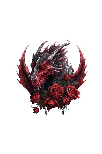 INOVATIX Set of 8 pieces, Red Dragon Sticker with Roses, INOVATIX®. 6 cm