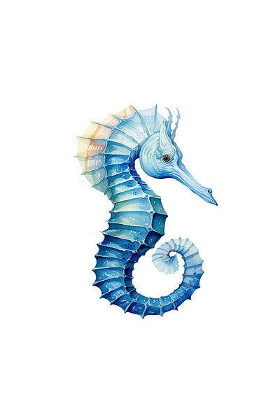 INOVATIX Set of 8 pieces, Sticker Blue seahorse with yellow fins, INOVATIX®. 6 cm