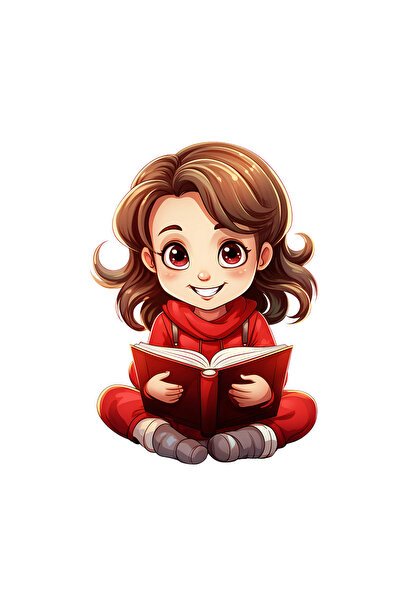 INOVATIX Set de 8 piese, autocolant fetiță citind, INOVATIX®. 6 cm