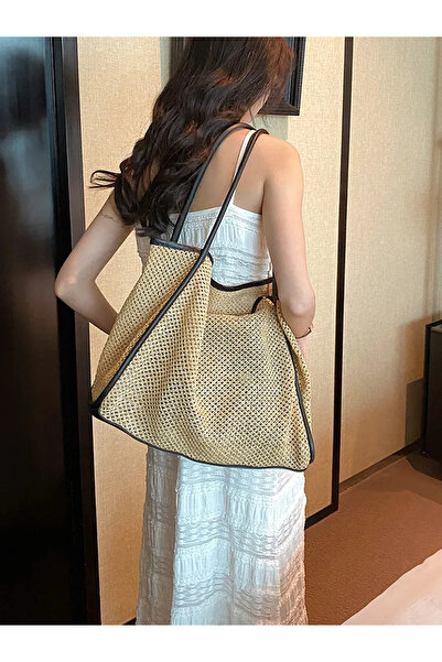 Mojeva Γυναικεία τσάντα χεριών, χειρός και ώμου ROSE Mesh Braided Puppy Straw