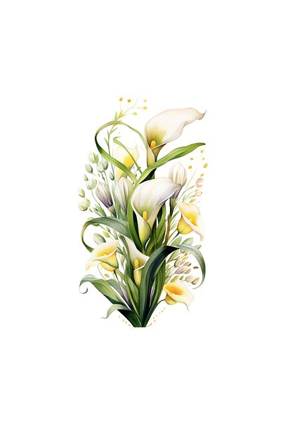INOVATIX Set de 8 bucăți, autocolant Buchet de crini galbeni cu flori albe, INOVATIX®. 6 cm