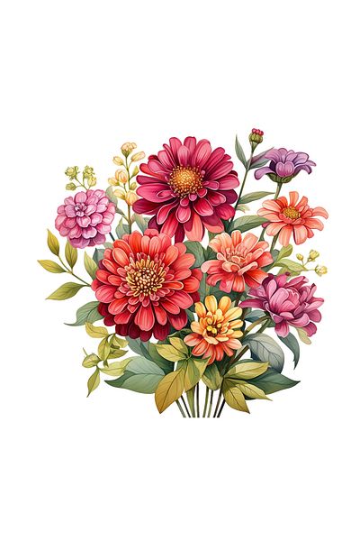 INOVATIX Set de 8, Buchet autocolant cu flori de zinnia colorate, INOVATIX®. 6 cm