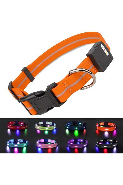 JoyTakı Joytale dog collar, LED, PVC, orange/black, size M