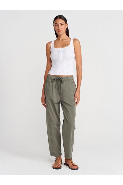 Dilvin 72003 Cotton Denim Trousers with Front Piece-Khaki