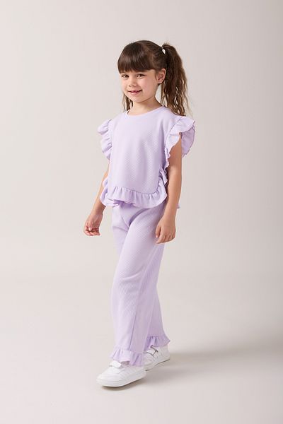 Minipodyum Girl's Frilly Waffle Summer Double Set