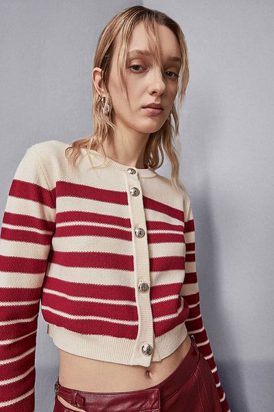 Patrizia Pepe STRIPES PRINT CARDIGAN - PATRIZIA PEPE - XS/S, RED