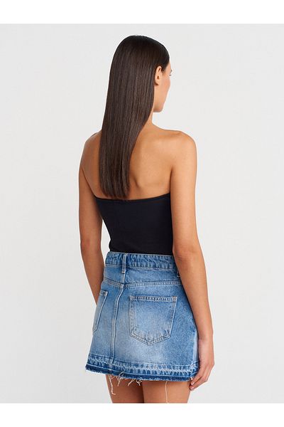 Dilvin 80586 Mini fustă din denim cu desen Uc Division - Albastru
