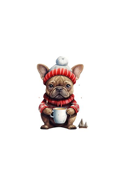 INOVATIX Set of 8 pieces, Sticker French Bulldog drinking cappuccino, INOVATIX®. 6 cm