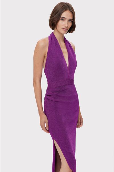 Herve Leger Rochie metalică cu decolteu - HERVE LEGER - VIOLET, S