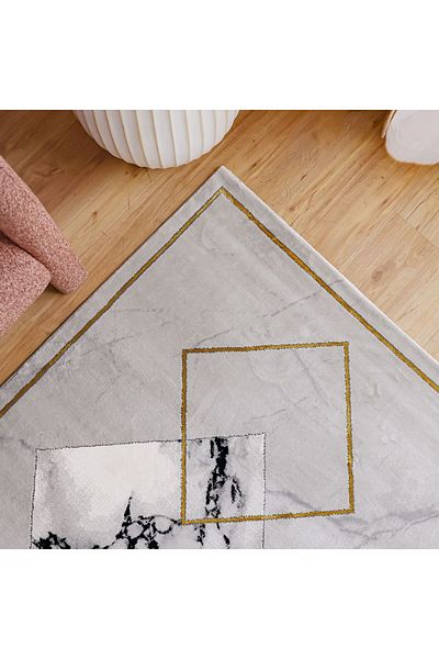 Danube Home سجادة فينيسيا مودرن انتقالية من البوليستر لتغطية الأرضيات، طول 180 سم × عرض 120 سم - أسود وأبيض