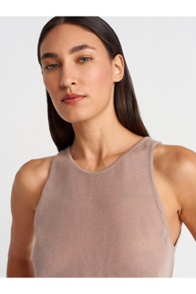 Dilvin 10766 Λεπτό πλεκτό μπλούζα με λαιμόκοψη-βιζόν