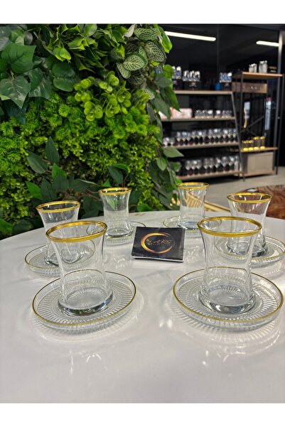 Paşabahçe ARS Paşabahçe 12 Parça 6 Kişilik Altın Yaldızlı Çay Seti, 6 Adet Çay Tabağı, 6 Adet Çay Bardağı