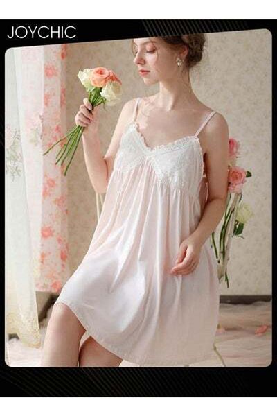 HALAMODO Palace Princess Sweet Style Women's Cotton Nightgown Comfty Suspender Loose Lace Sleepwear