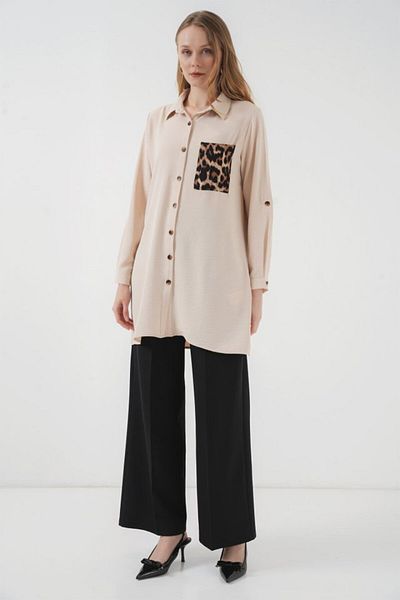 MODAVERA 5851 pocket detailed shirt tunic - beige