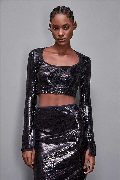 Patrizia Pepe SEQUIN CROP TOP - PATRIZIA PEPE - 40, NAVY