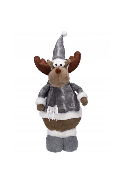 jumi Christmas Decoration, Checkered Reindeer, Brown and Grey, White Fur, 20x50 Cm,