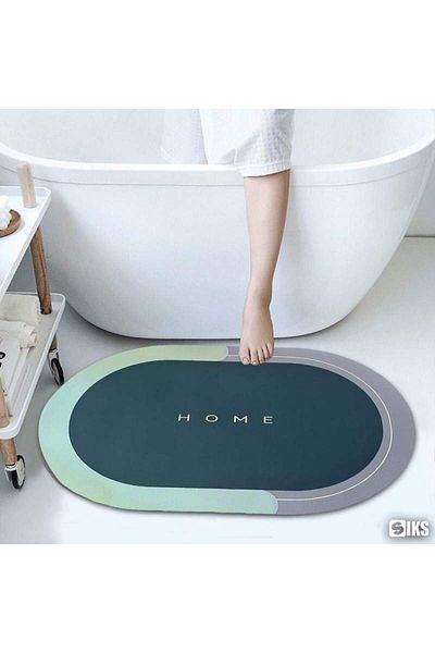 SIKS Covoraș de baie antiderapant, model "Home", oval, 57 x 38 cm, verde/albastru