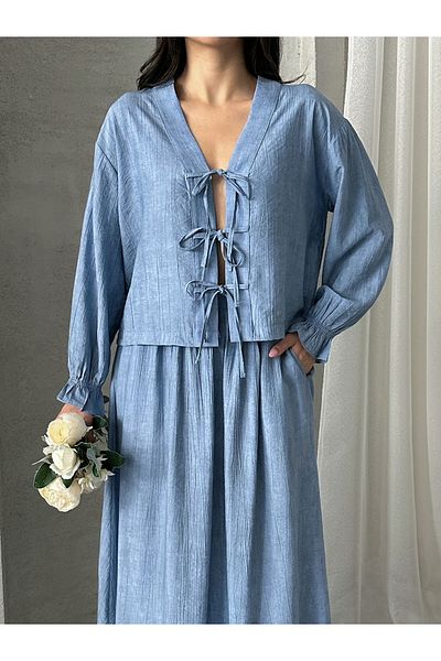 MD trend Women's Lace-Up Blouse - Skirt Set