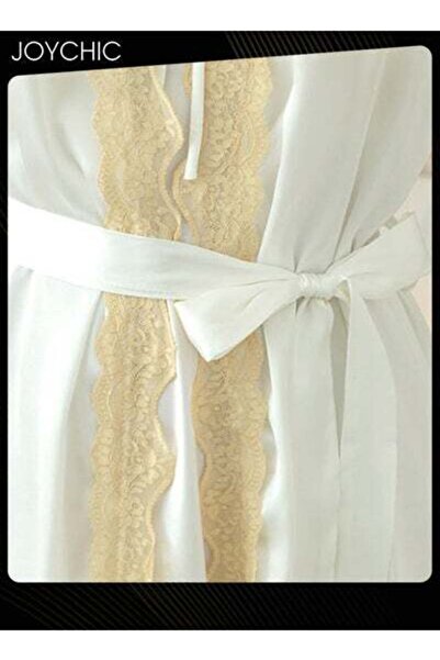 HALAMODO 2-piece Ice Silk Mid-length Nightgown for Women Spring and Summer Autumn Lace V-neck Pajamas