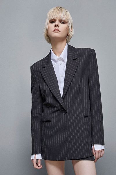 Patrizia Pepe Oversized Stripes Jacket - - 40, Grey