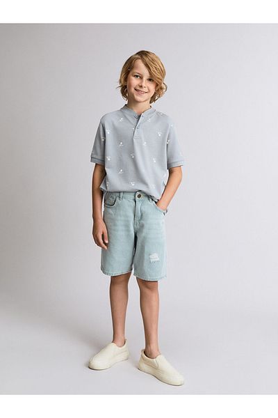 LC Waikiki Standard Pattern 100% Cotton Pique Fabric Stand Collar Boy's T-Shirt