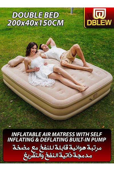 DBLEW Double Size Air Mattress With Air Pillows Self Inflatable Camping Sleeping Bed Rechargeable Air Pump