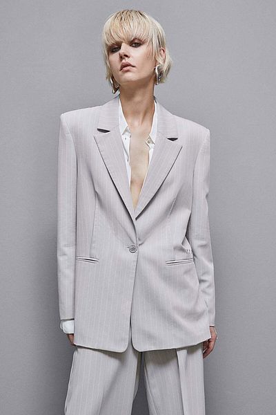 Patrizia Pepe Oversized Stripes Jacket - - 40, Grey