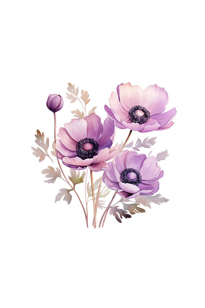 INOVATIX Set de 8, Buchet autocolant cu anemone mov, INOVATIX®. 6 cm