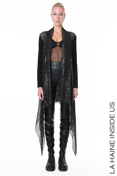 La Haine Inside Us ASYMMETRIC CARDIGAN WITH SEQUINS - LA HAINE INSIDE US - L, BLACK