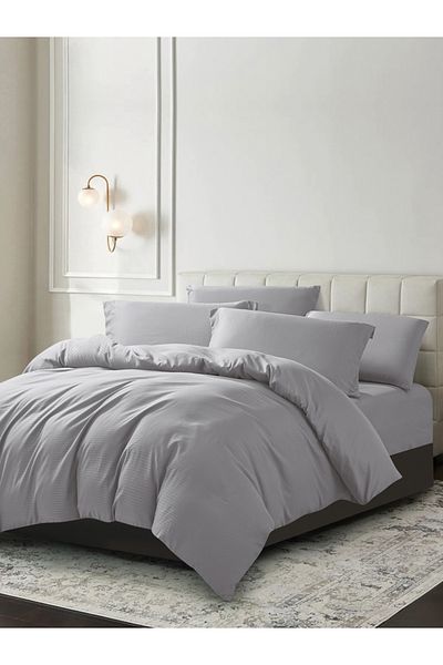 Donetella 6-Piece Hotel Striped Duvet Cover Set, King Size 260x240 cm, Microfiber, Without Filler