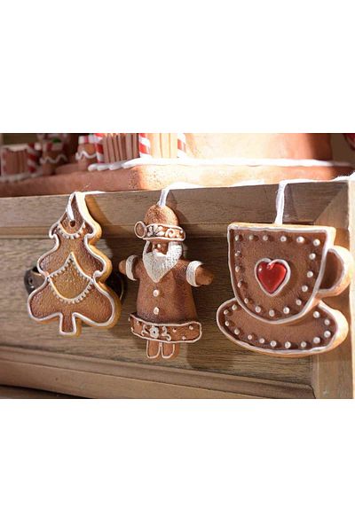 Decorer Set 8 ornaments for Christmas tree made of polyresin, Turta Dulce design, 6x8 cm