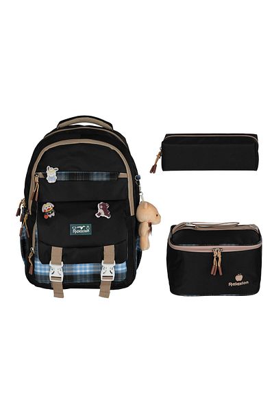 SYG Relaxion Accessory 4 Compartment Non-Spill Liner 3-Piece School Backpack Set Bag-Thermal Nutrition Bell