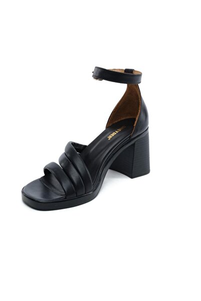 Greyder 59245 Black Genuine Leather Heeled Women's Sandals