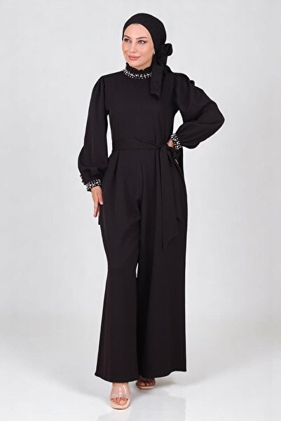 Missvalle Jumpsuit Dress with Pearl Detail Black Msw19152-1