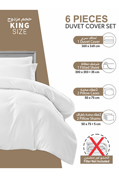 Donetella 6-Piece Hotel Striped Duvet Cover Set, King Size 260x240 cm, Microfiber, Without Filler