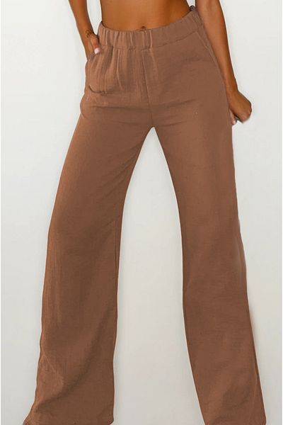 VAGGON Women's Mink Double Pocket Elastic Waist Muslin Palazzo Trousers Vs00208