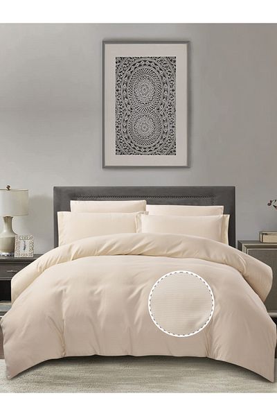 Donetella 6-Piece Hotel Striped Duvet Cover Set, King Size 260x240 cm, Microfiber, Without Filler