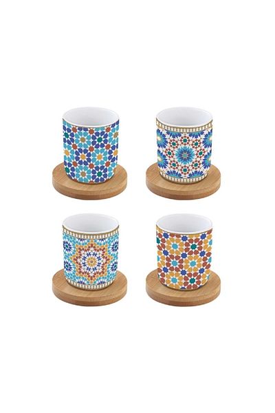 EasyLife 4-Piece Modern Marrakech Design Cup and Saucer Set Multicolor 110ml