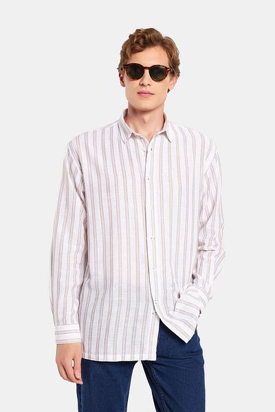 Tudors Ανδρικό αθλητικό πουκάμισο Relax Fit Oversize Relaxed Cut ριγέ λινό