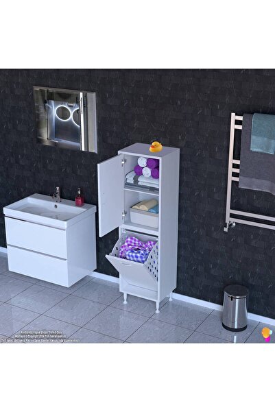 Modilayn İlkim Banyo Dolabı Alt Modül Çamaşır Sepeti (35 cm Genişlik)