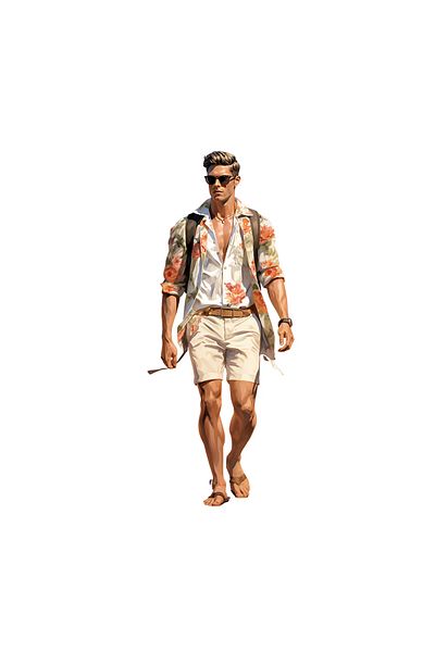 INOVATIX Set of 8 pieces, Sticker Man with beige shorts and shirt with floral print jacket, INOVATIX®. 6 cm