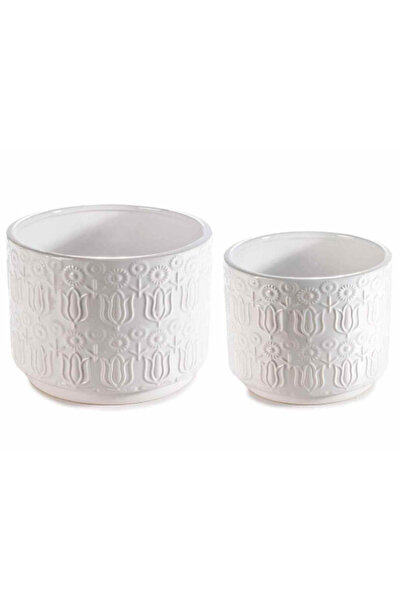 Decorer Set 2 ghivece ceramice albe 16x12 cm, 13x10,5 cm