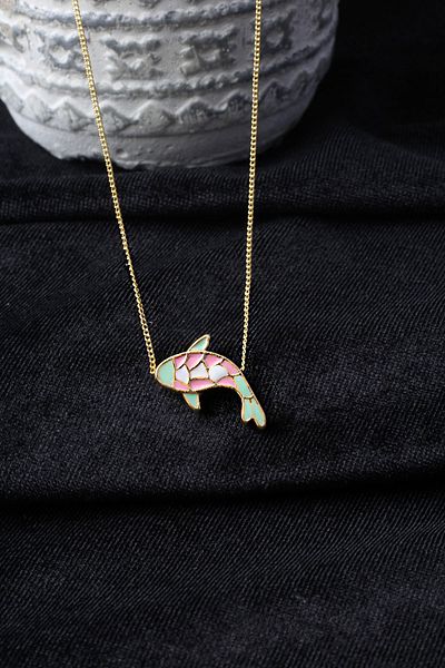 BY BARUN SİLVER Fish Model Chain Pink Necklace