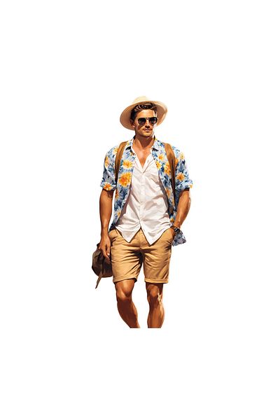 INOVATIX Set of 8 pieces, Sticker Man with brown shorts, white shirt and blue floral blouse, INOVATIX®. 6 cm