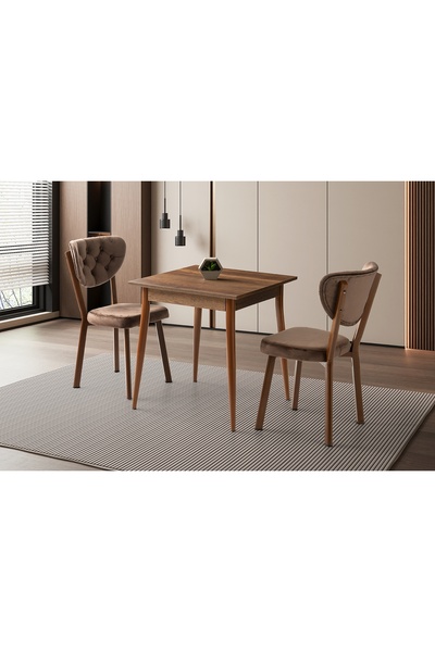 Vivense MENDEL MASA VE RİVONE SANDALYE TAKIMI, BAROK CEVİZ, 70x70