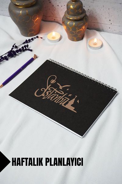 markcat A5 Istanbul Themed Black Kraft Cover Notebook - Weekly Planner - 52 Sheets 15X21 cm